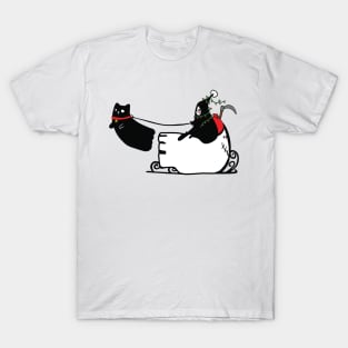 Grim Reaper and Ghost Cat at Christmas T-Shirt